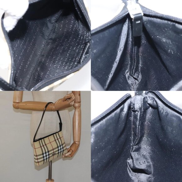 BURBERRY Nova Check Accessory Pouch PVC Beige Silver Auth 118331 - Picture 13 of 14